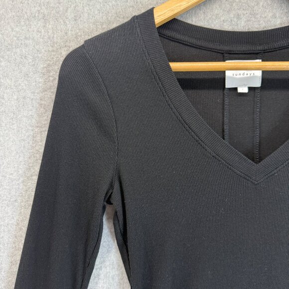 Sundays Anthropologie Shirt Womens Black Long Sleeve V-Neck Top Ribbed Size 1 - Picture 5 of 13